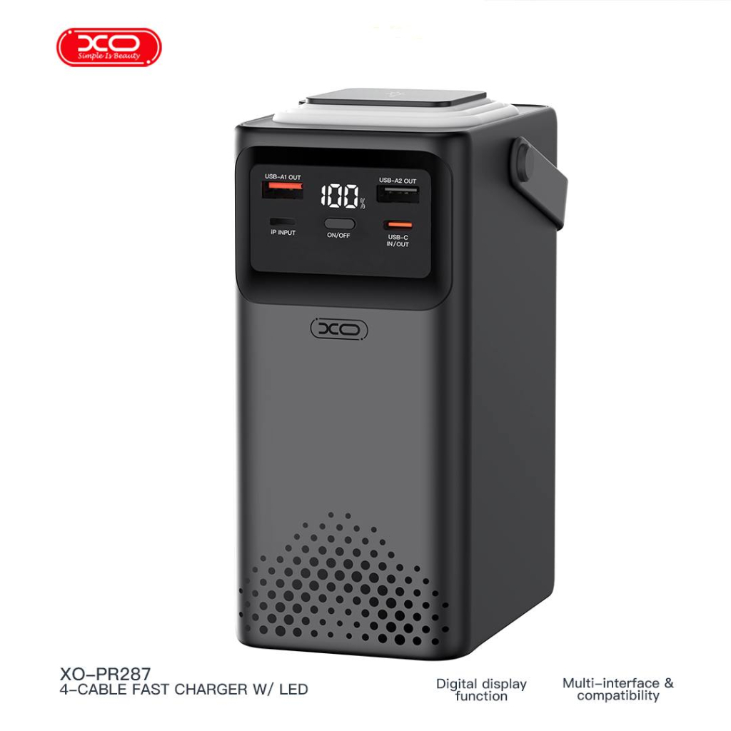 Повербанк XO 80000mAh, PD/20W, QC/22,5W, Lamp, black (XO-PR287-BK)