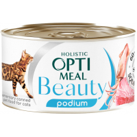 Консерви для котів Optimeal Beauty Podium смугастий тунець у соусі з кальмарами 70 г (4820215366243)