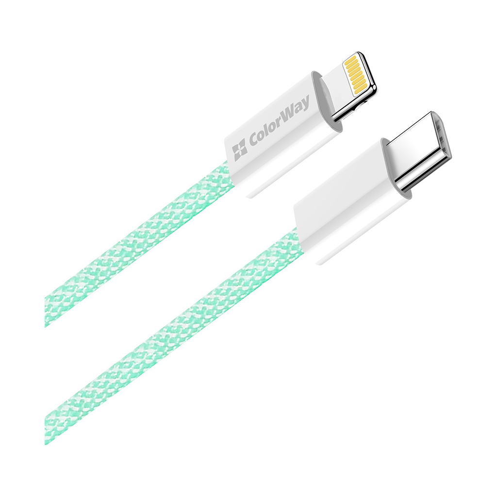 Дата кабель USB-C to Lightning 1.0m 27W green ColorWay (CW-CBPDCL061-G)