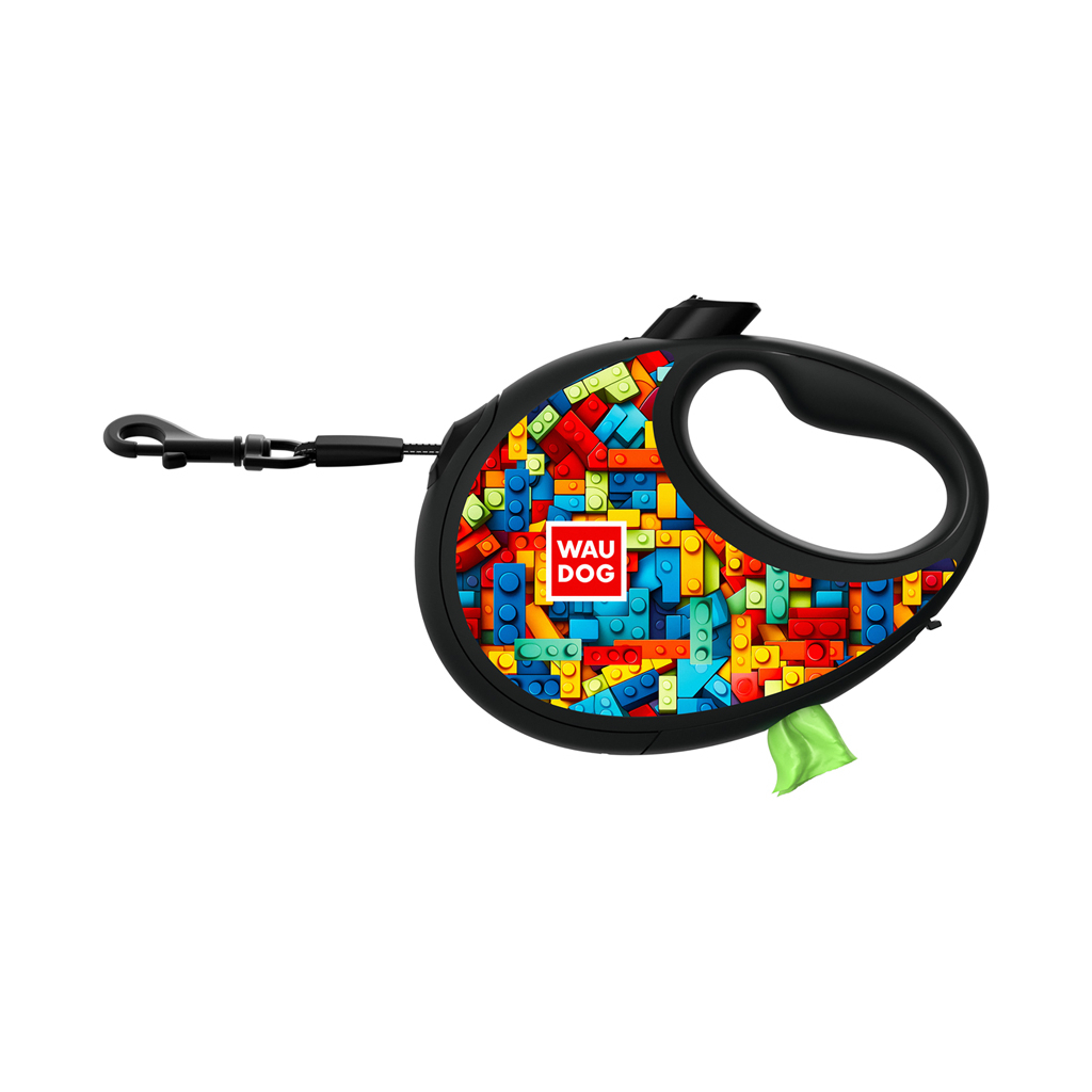 Повідець для собак WAUDOG R-leash з контейнером для пакетів "Блоки", світловідбивна стрічка, M (256-4056)