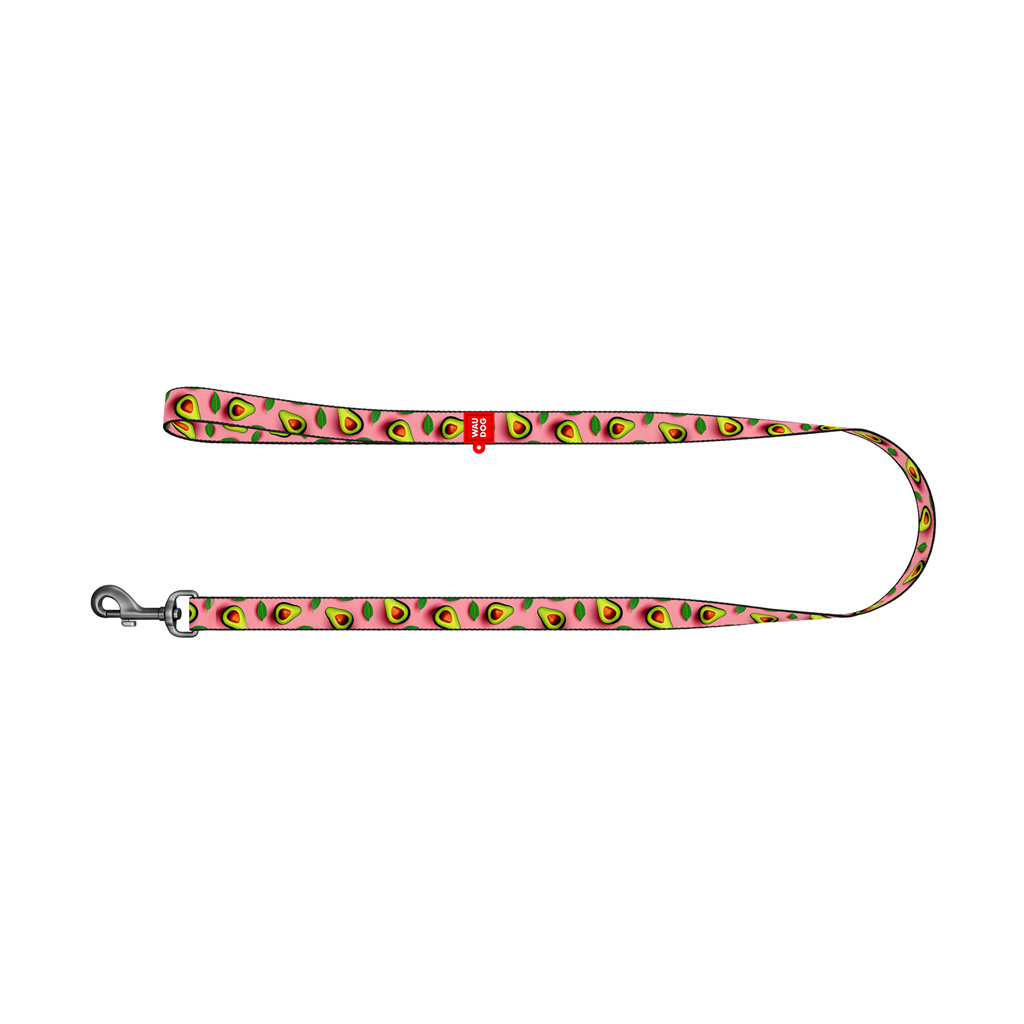 Повідець для собак WAUDOG Nylon "Авокадо на рожевому" L-XXL, Ш 25 мм, Д 200 см (759-4051)