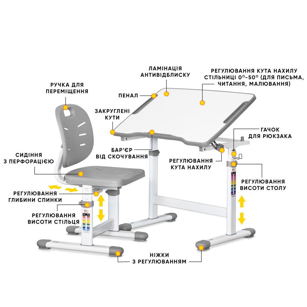 Парта зі стільцем Evo-kids Ergo Grey (Evo-07 Ergo G)