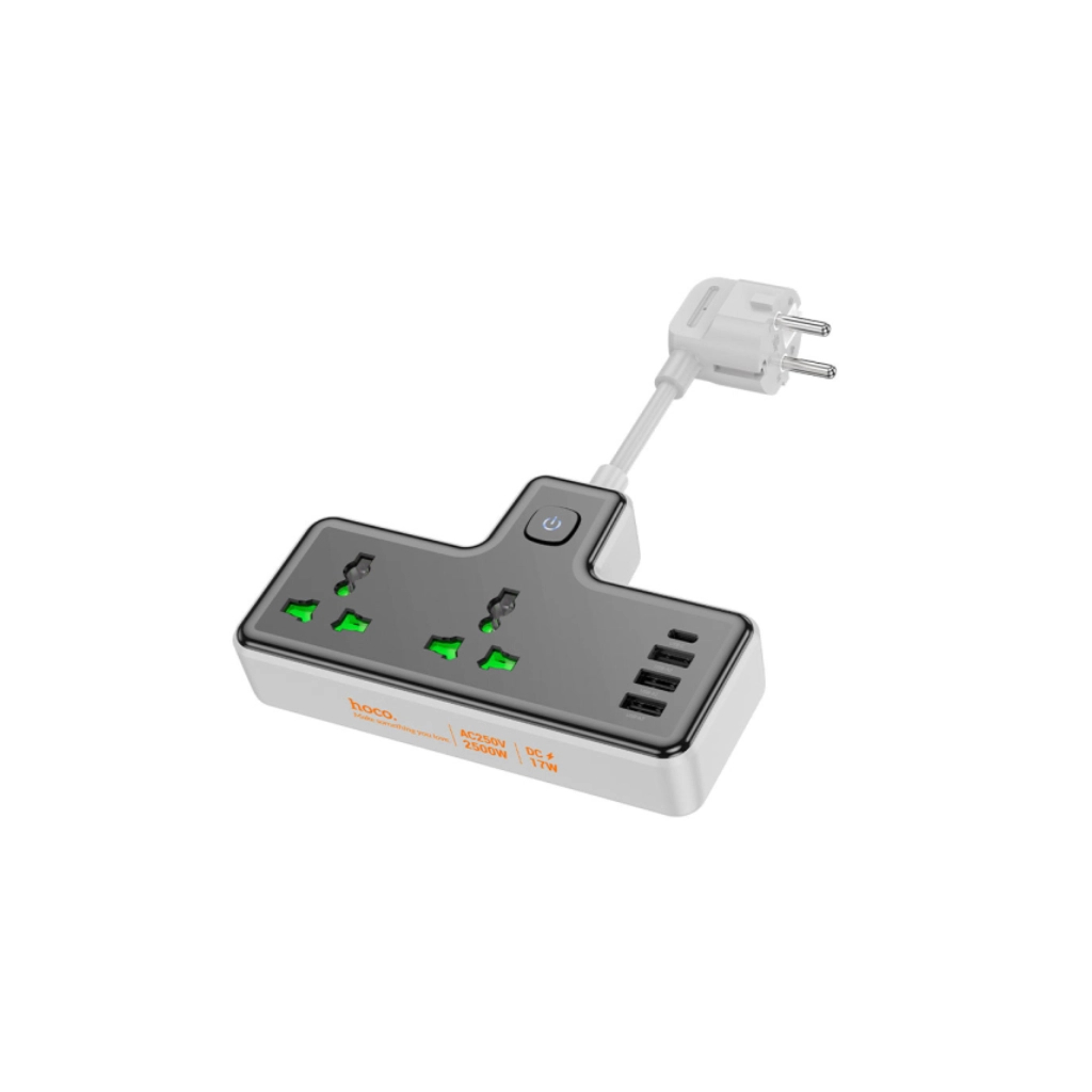Мережевий фільтр живлення HOCO AC11A, 2 роз, 3 USB, USB-C, 17W, 1,5м Black (AC11AB)
