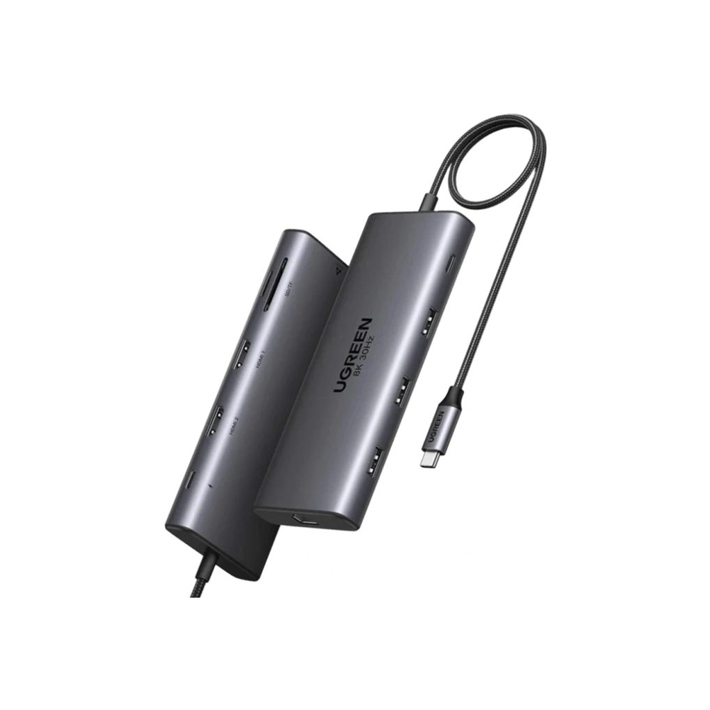 Концентратор Ugreen USB-C 2xHDMI 8K30Hz/4K60Hz + 3xUSB 3.2 + 2xUSB-C 3.2 + RJ45 + SD/TF + PD 100W (15534)