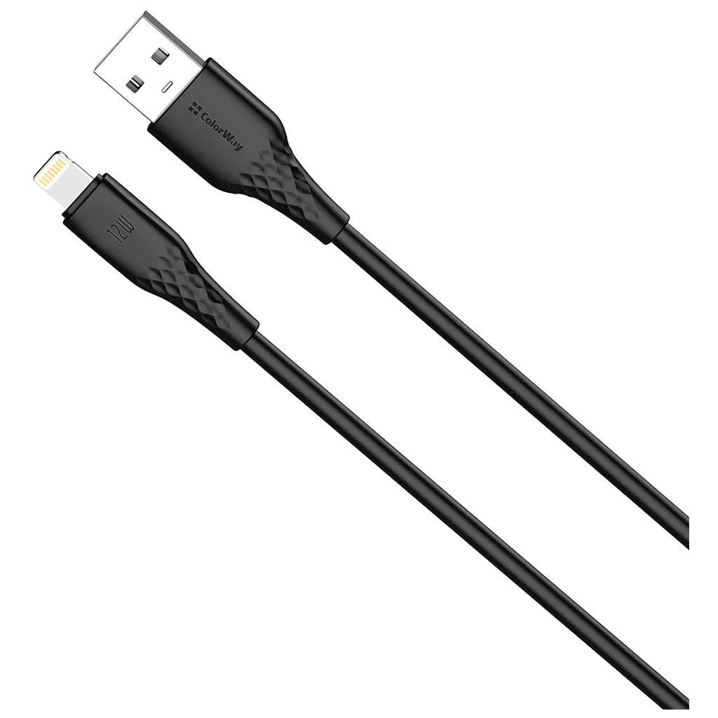 Дата кабель USB 2.0 AM to Lightning 2.0m 3A textured PVC black ColorWay (CW-CBUL095-BK)