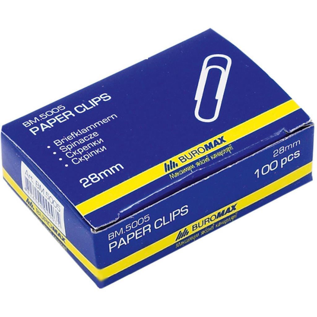 Скріпки канцелярські Buromax 28 мм, nickel-plated, rounded, 100 шт (BM.5005) Скріпки канцелярські Buromax 28 мм, nickel-plated, rounded, 100 шт (BM.5005)