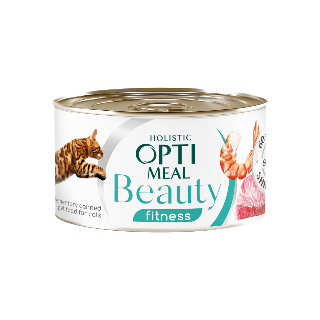 Консерви для котів Optimeal Beauty Fitness смугастий тунець у соусі з креветками 70 г (4820215366229)