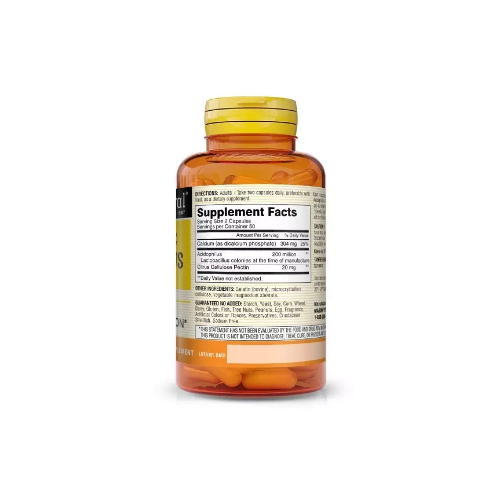 Пробіотики Mason Natural Пробіотик з пектином, Probiotic Acidophilus With Pectin, 100 капсул (MAV-05331)