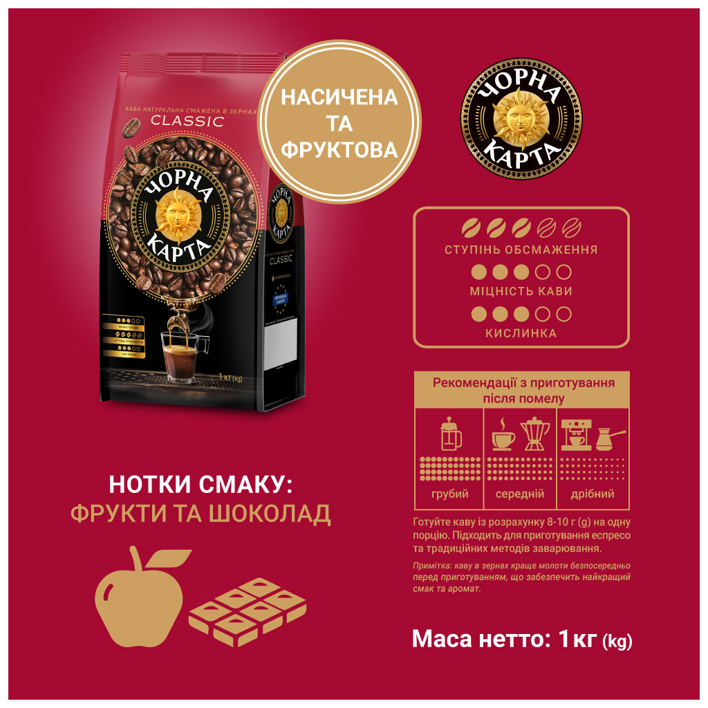 Кава Чорна карта Classic в зернах 1000 г (ck.53845)