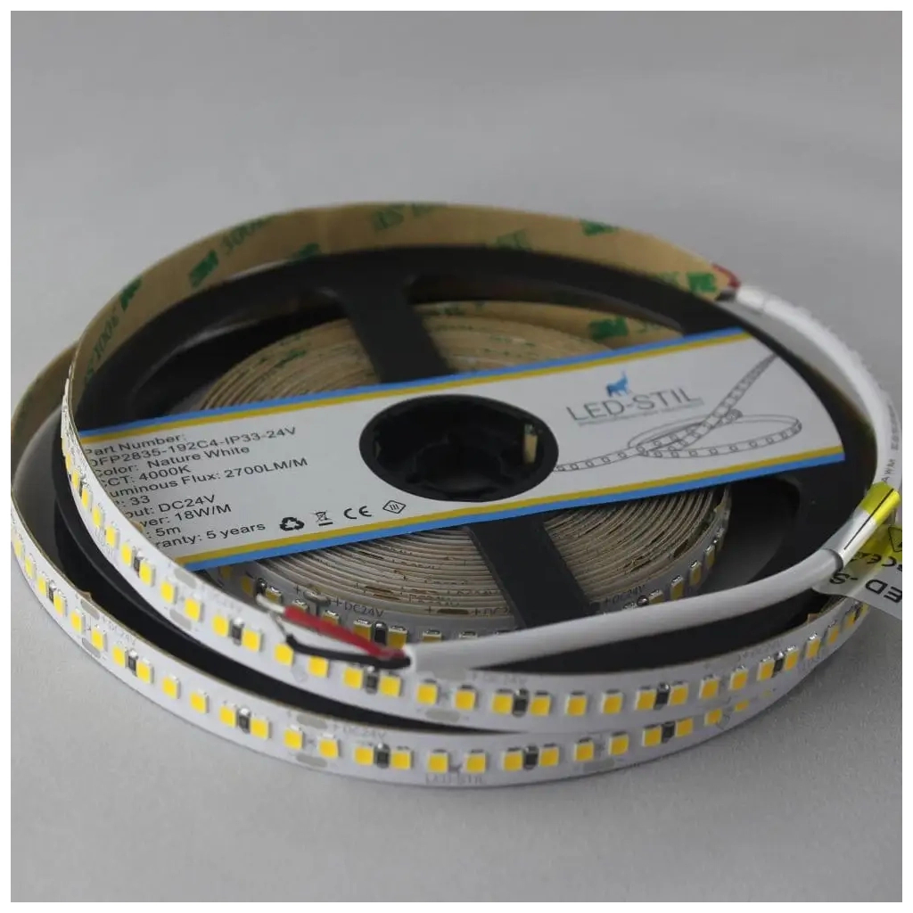 Світлодіодна стрічка LED-STIL 4000K 18 Вт/м 2835 192 діода IP33 24 Вольта 2700 lm нейтральне світло (DFP2835-192C4-IP33-24V)