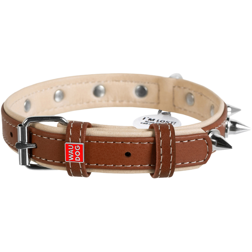 Нашийник для тварин WAUDOG Soft з QR паспортом з шипами Ш 35 мм Д 57-71 см коричневий (7224)