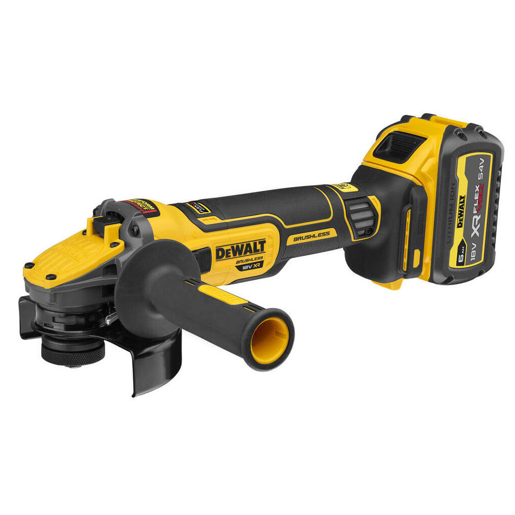 Шліфувальна машина DeWALT 18В XR Li-lon FLEXVOLT, 6Ah, 125 мм, 9000 об/хв, вага 1.81 кг (DCG409T1)