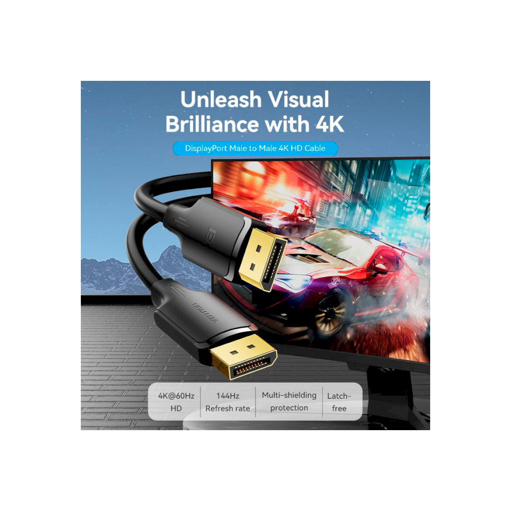 Кабель мультимедійний DisplayPort M to DisplayPort M 3.0m V1.2 4K 60Hz 3D Dolby 7.1 Vention (HAKBI)