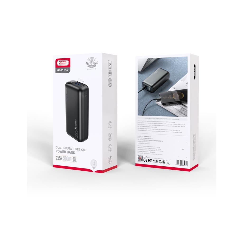 Повербанк XO 30000mAh, PD/20W, QC/22.5W, black (PR200_Black)