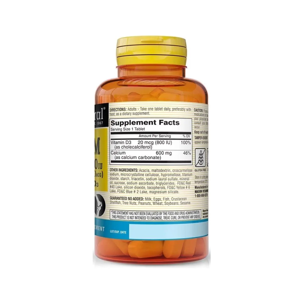 Мінерали Mason Natural Кальцій 600 мг з Вітаміном D3 800 МО, Calcium 600 mg з Vitamin D3 800 IU, 2 (MAV17132)