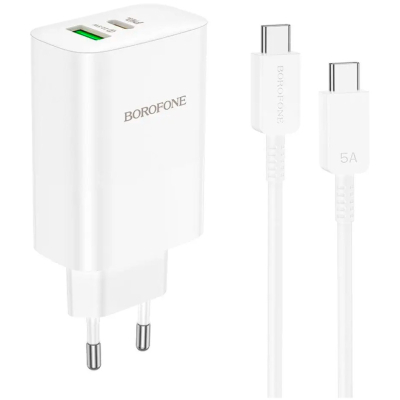 Зарядний пристрій BOROFONE BN10 Sunlight 1xUSB-C PD65W + 1xUSB-A + cable USB-C to USB-C White (6974443388206)
