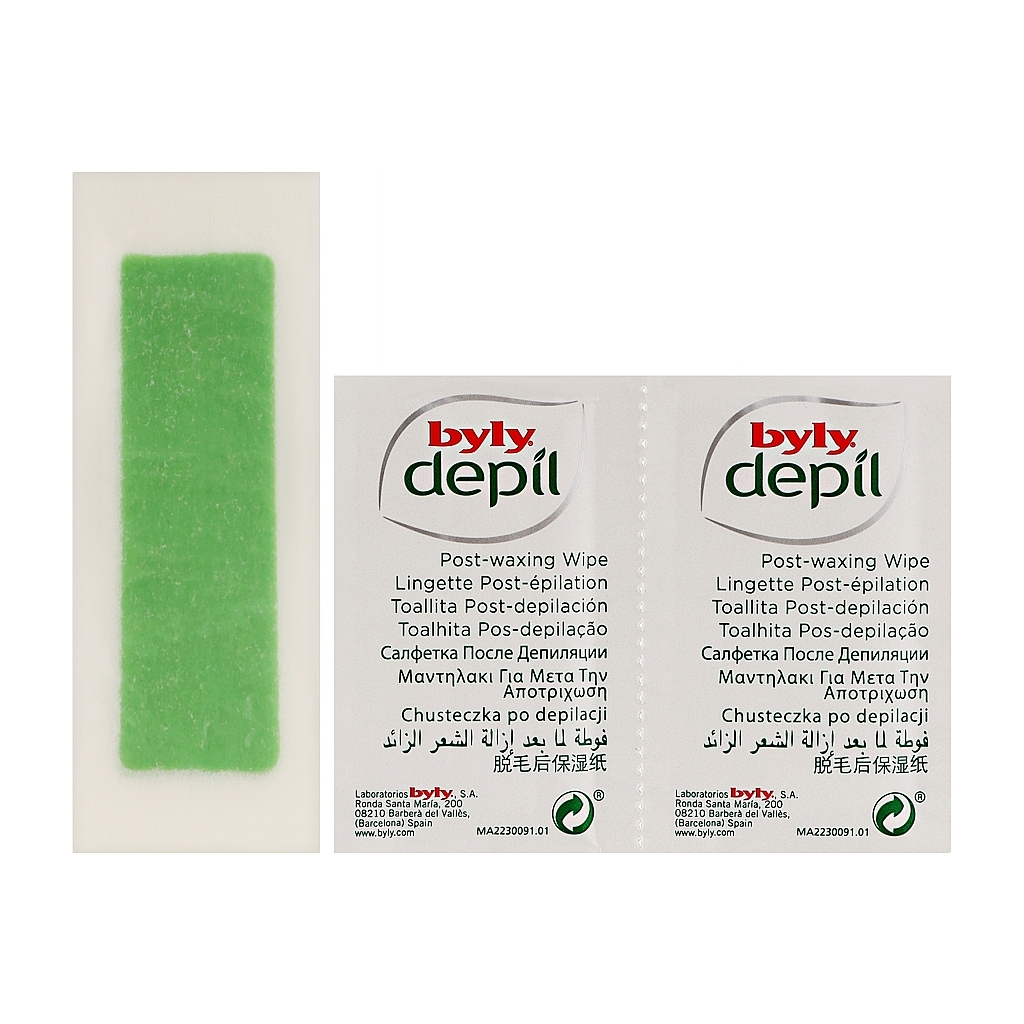 Воскові смужки Byly Для депіляції зони бікіні з М’ятою, Зеленим чаєм, Алое 12 шт (8411104019089)