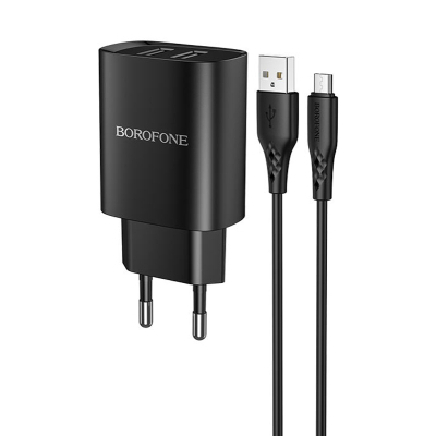 Зарядний пристрій BOROFONE BN2 2xUSB + cable Micro 5P 10.5W Black (BN2MB)