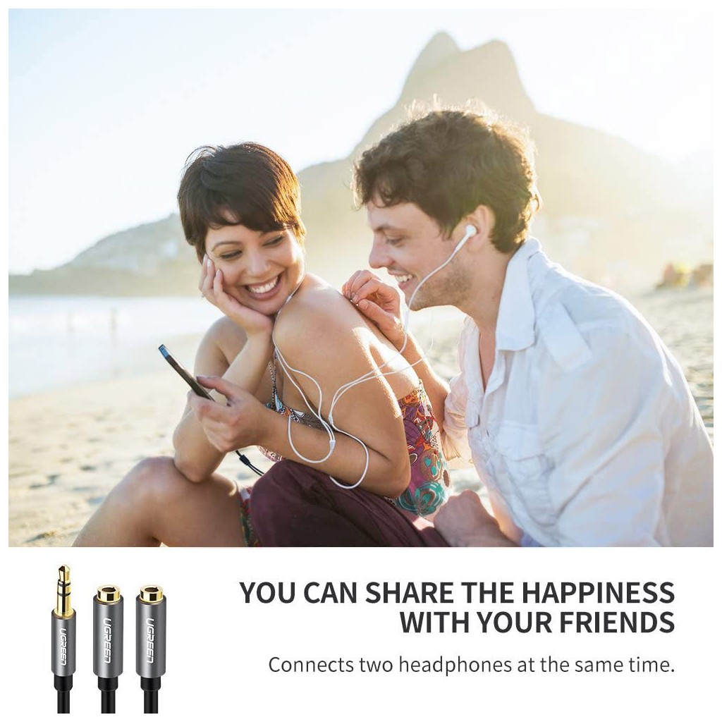 Кабель мультимедійний 3.5mm M to 2x3.5mm F 0.2m AV123 black Ugreen (10532)