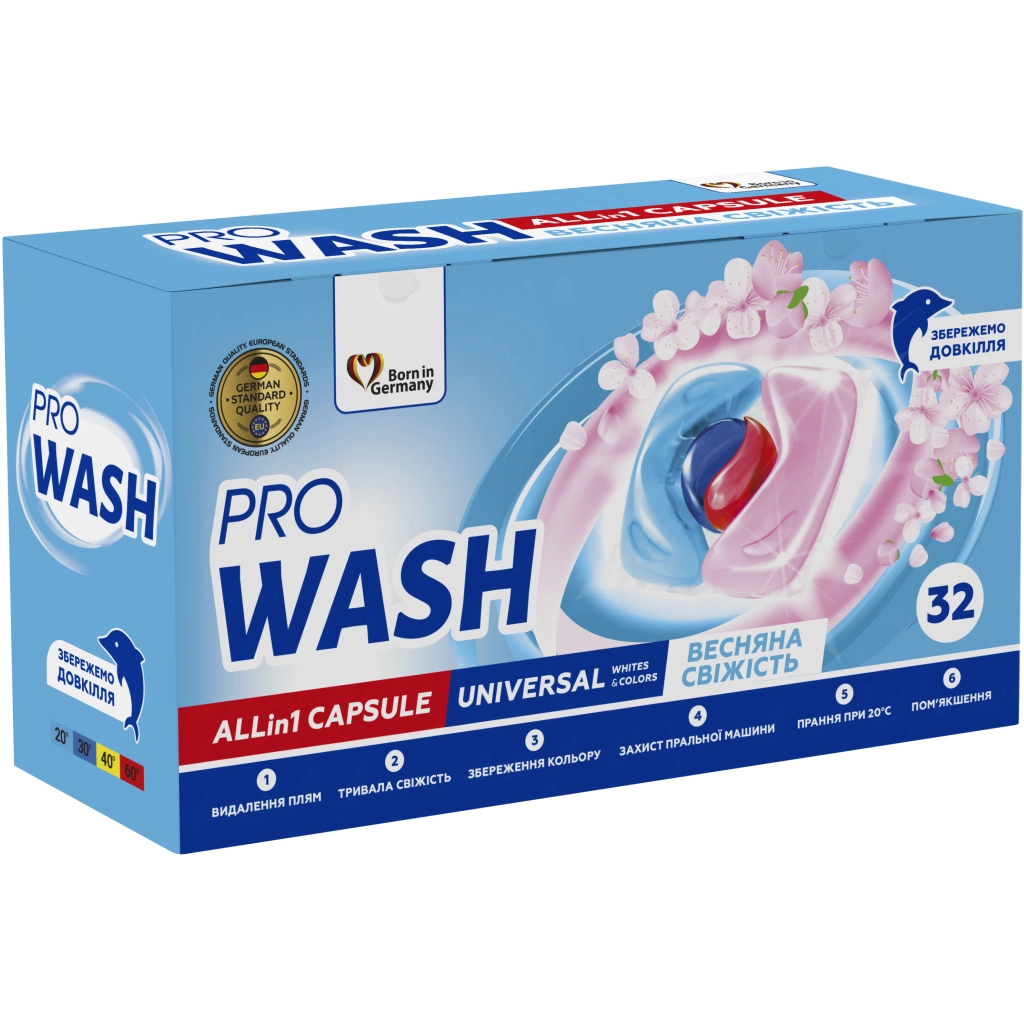 Капсули для прання Pro Wash All in 1 Universal Весняна свіжість 32 шт. (4262396144683)