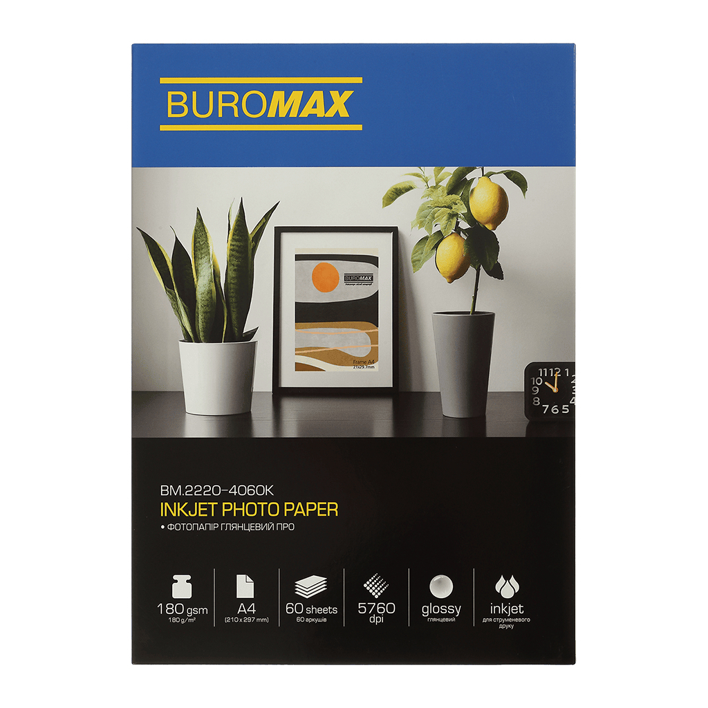 Фотопапір Buromax PRO А4 Glossy 180 г/м2, 60ст. (BM.2220-4060K)