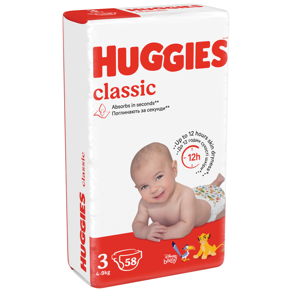 Підгузки Huggies Classic 3 (4-9 кг) Jumbo 58 шт (5029053543109)
