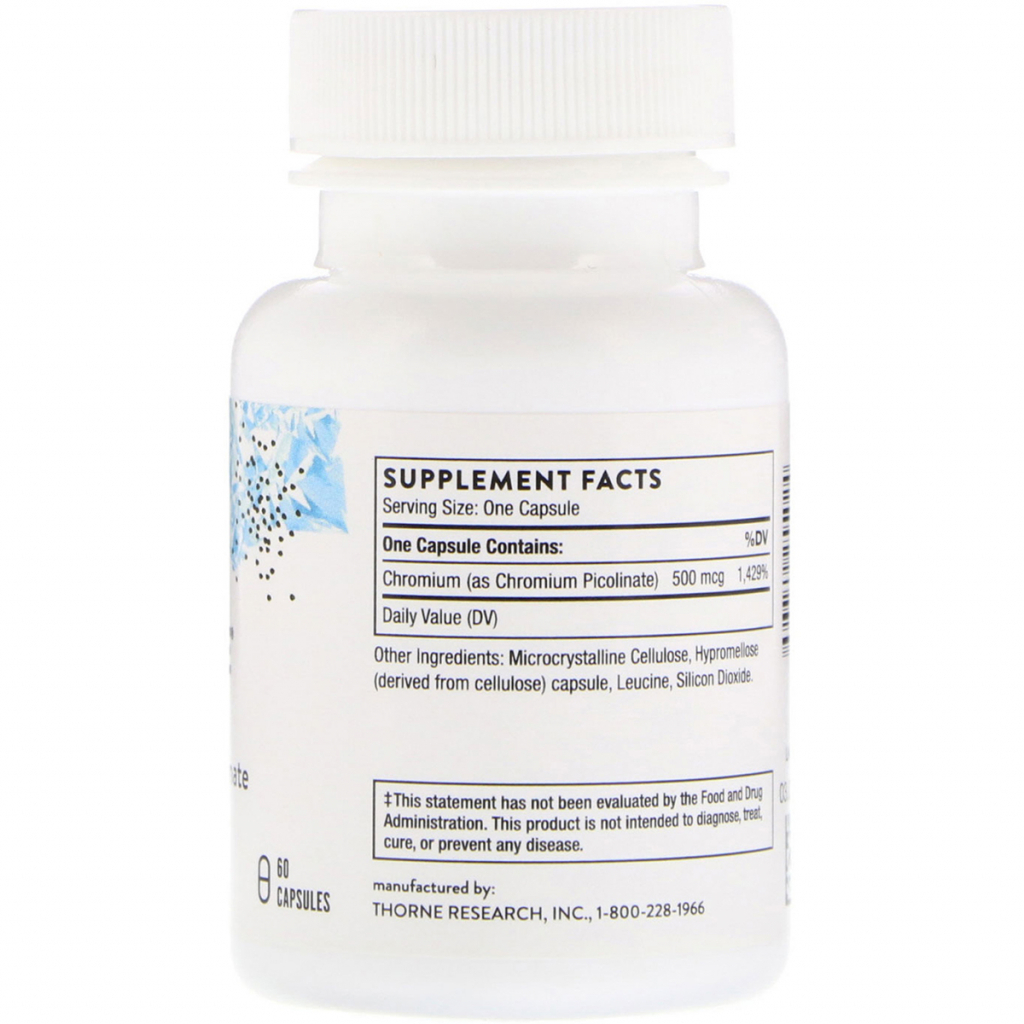 Мінерали Thorne Research Хром Пиколинат 500 мкг, Chromium Picolinate, 60 капсул (THR-25502)