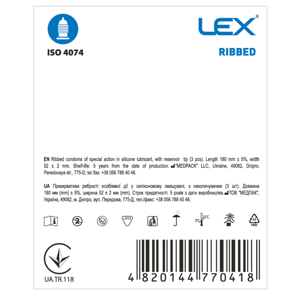 Презервативи Lex Condoms Ribbed 3 шт. (4820144770418)