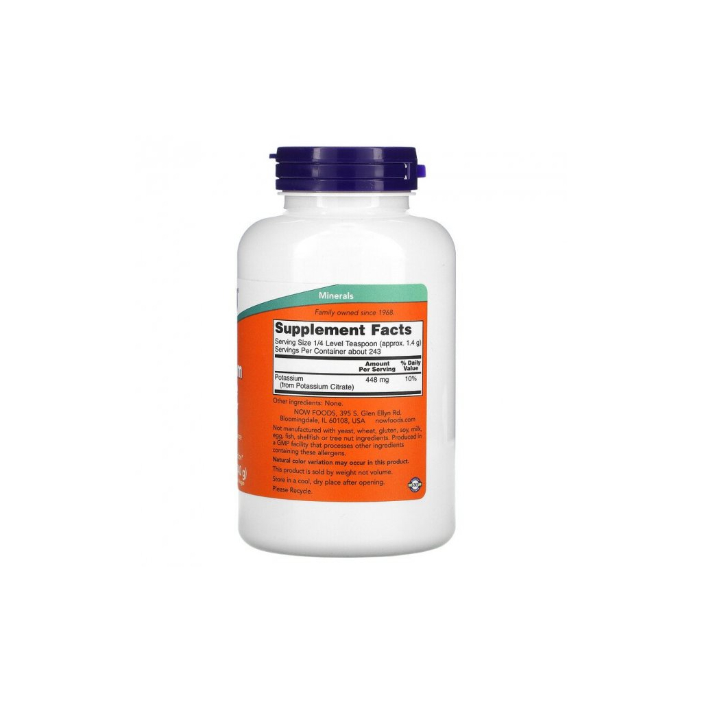 Мінерали Now Foods Цитрат Калію, Potassium Citrate Pure Powder, Now Foods, 340 гр (NOW-01446)
