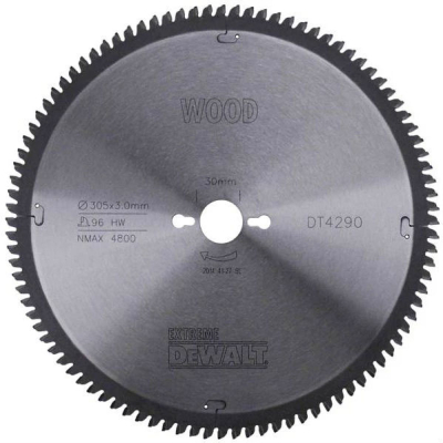 Диск пильний DeWALT EXTREME WORKSHOP, 305 х 30 мм, 96 z, TCG, - 5 градусів, надчистий різ (DT4290)