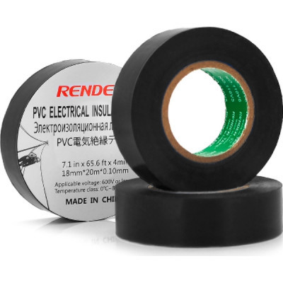 Ізоляційна стрічка Render 0.19мм*16мм*7м Black, temp-10+80°С, 2000V, 10 шт. (0,19мм*16мм*7м-Bk)