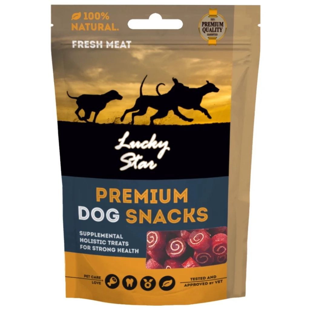 Ласощі для собак Lucky Star Міні-роли з м'яким м'ясом качки та тріски 1-2 см 85 г (4820111434183)