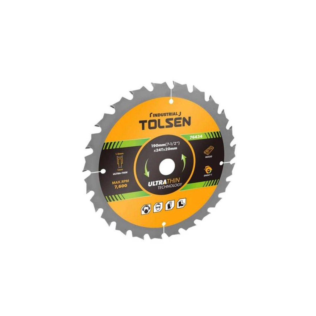 Диск пильний Tolsen з ТВС напайками по дереву 190х40Т*20мм Ultra тонкий (76435) Диск пильний Tolsen з ТВС напайками по дереву 190х40Т*20мм Ultra тонкий (76435)