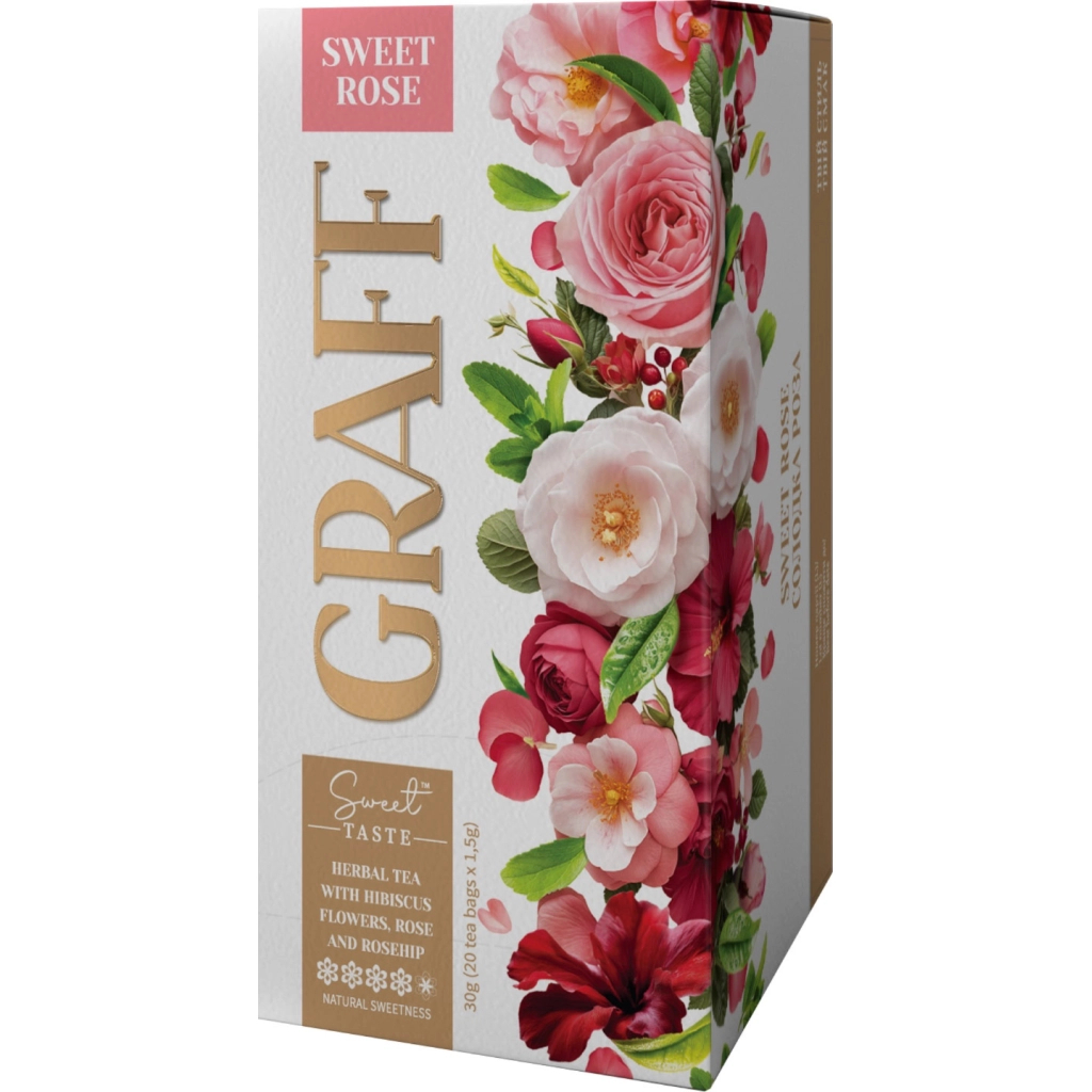 Чай Graff Sweet Rose з квітів гібіскуса, троянди та шипшини 20x1.5 г (4820279612300)