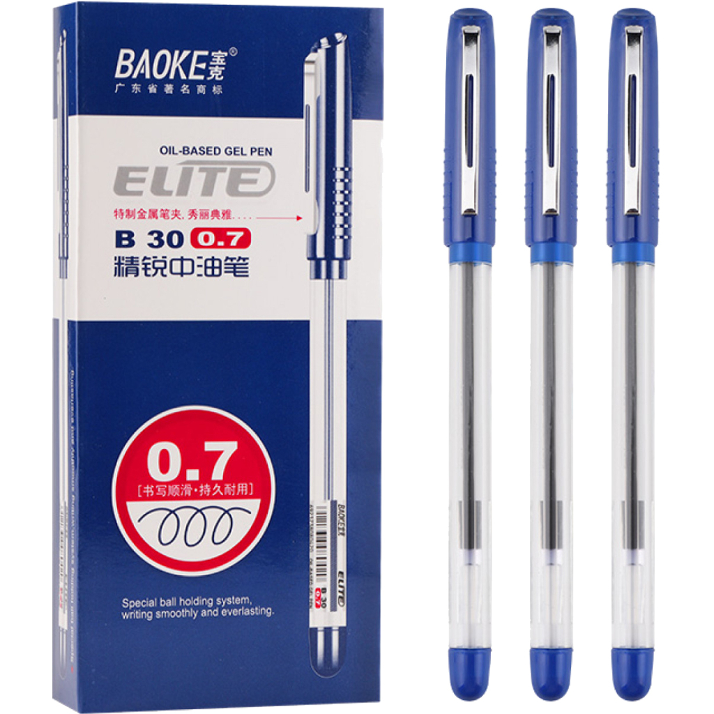 Ручка масляна Baoke Elite 0.7 мм, з грипом синя, 12 шт (B30-blue)