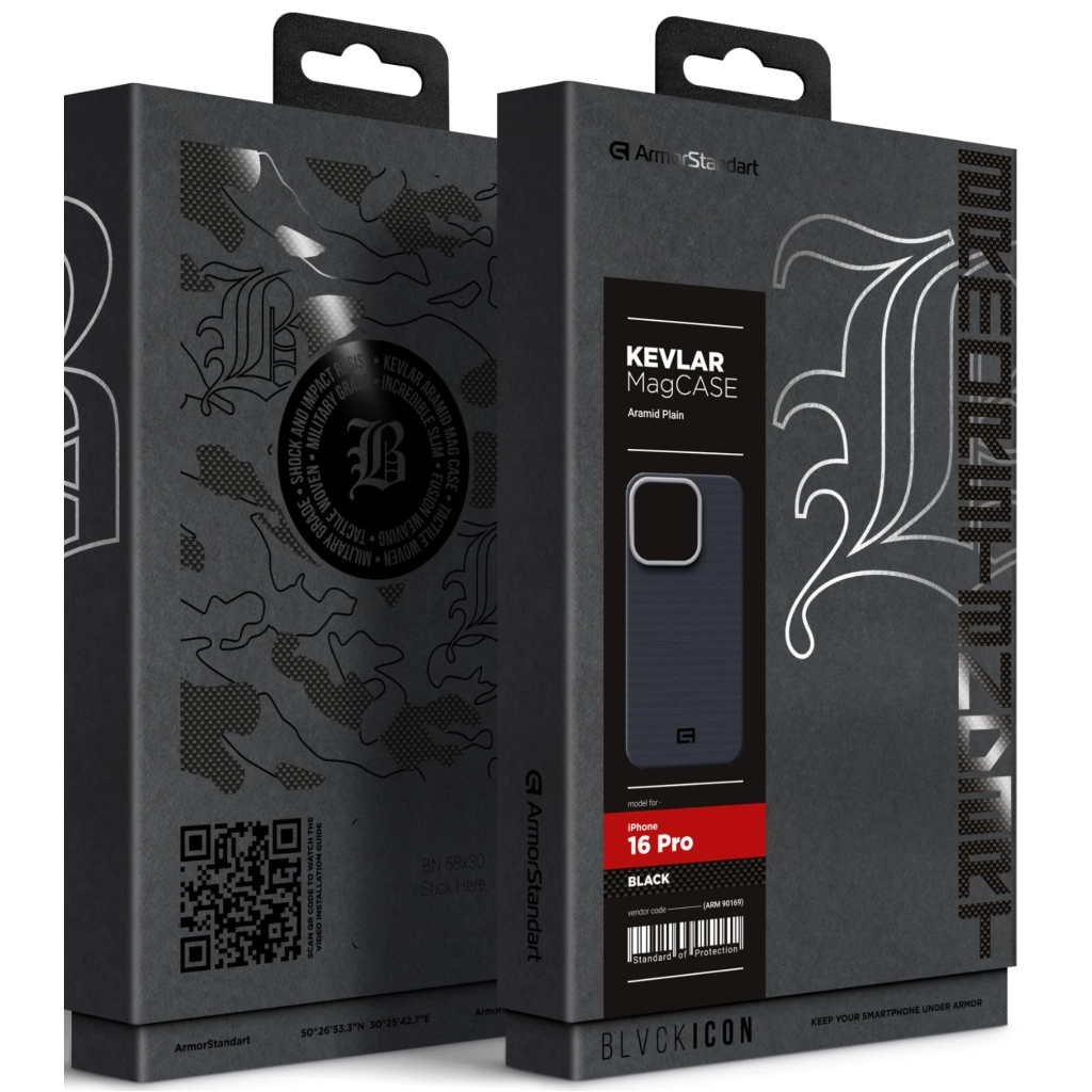 Чохол до мобільного телефона Armorstandart BlackIcon Aramid Plain MagCase Apple iPhone 16 Pro Black (ARM90169)