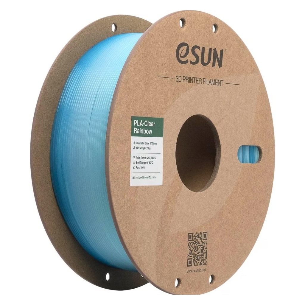 Пластик для 3D-принтера eSUN PLA Clear Rainbow 1,75mm 1kg Transl BLUE WHITE (PLA-CLRB175T-UW1P1)