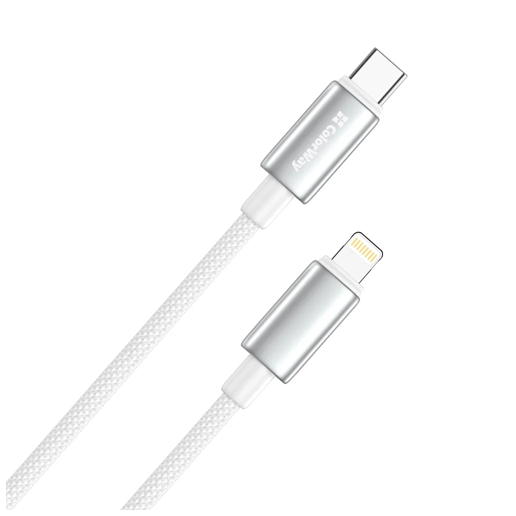 Дата кабель USB-C to Lightning 1.0m PD30W zinc alloy braided white ColorWay (CW-CBPDCL098-WT)
