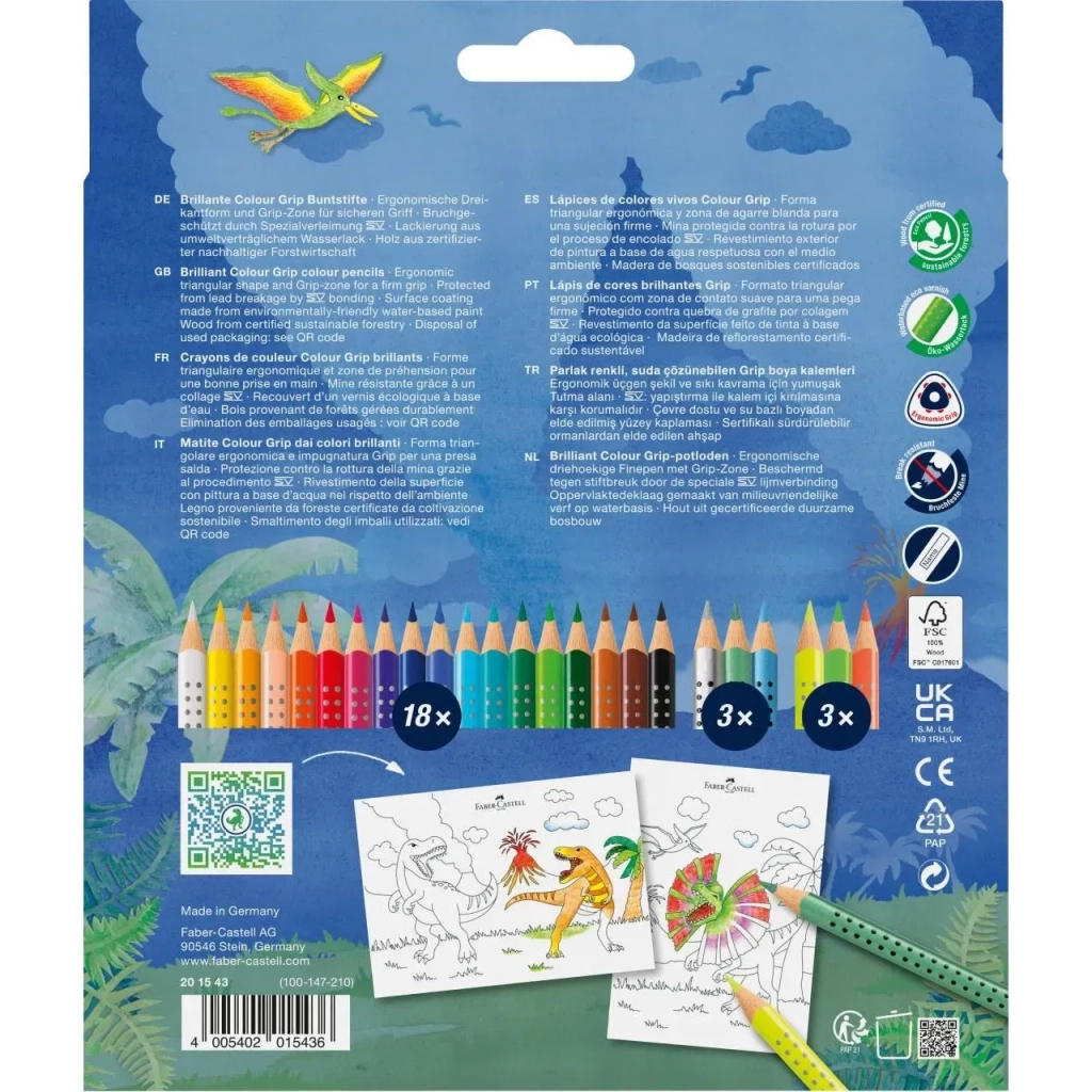 Олівці кольорові Faber-Castell Colour Grip, акварельні, 18 кольорів + 3 металіка та 3 неонових (32478)
