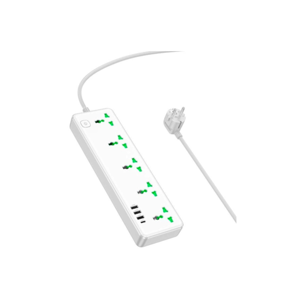 Мережевий фільтр живлення HOCO AC13A 5 роз, 3 USB, USB-C, 17W, 1,5м, White (AC13A/W)
