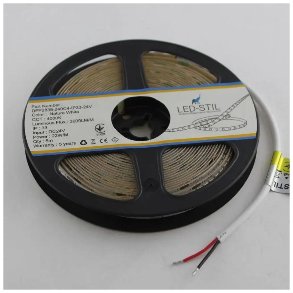 Світлодіодна стрічка LED-STIL 4000K 22 Вт/м 2835 240 діодів IP33 24 Вольта 3600 lm нейтральне світло (DFP2835-240C4-IP33-24V)