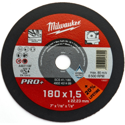 Круг відрізний Milwaukee по металу, SCS41/180X1,5 PRO+, 180мм (4932451489)