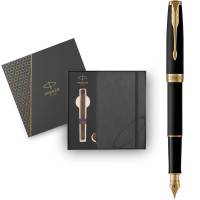 Parker SONNET 17 Matte Black Lacquer GT FP F fountain pen + Parker notebook + gift box GIFT24 (84 811b24)