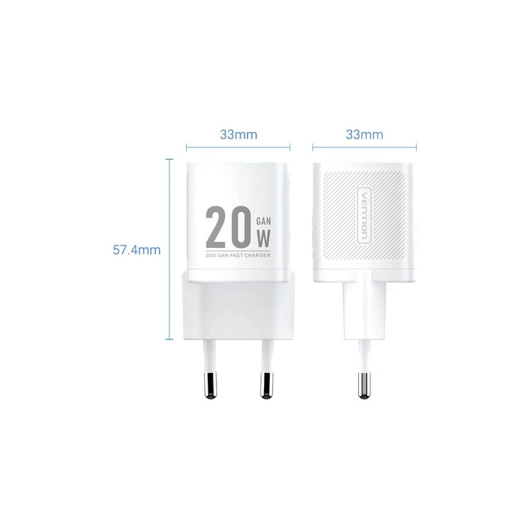Зарядний пристрій VENTION 1xUSB-C PD20W white (FEPW0-EU)