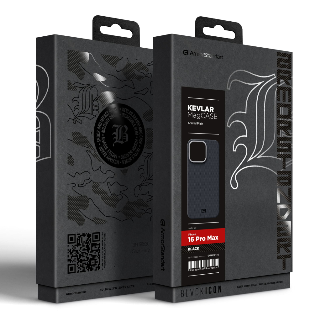 Чохол до мобільного телефона Armorstandart BlackIcon Aramid Plain MagCase Apple iPhone 16 Pro Max Black (ARM90170)