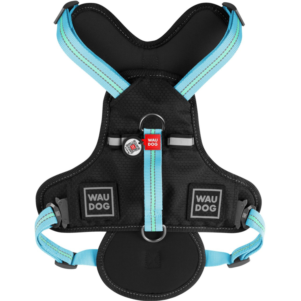 Шлея для собак WAUDOG Nylon безпечна з QR паспортом XL блакитна (52512)