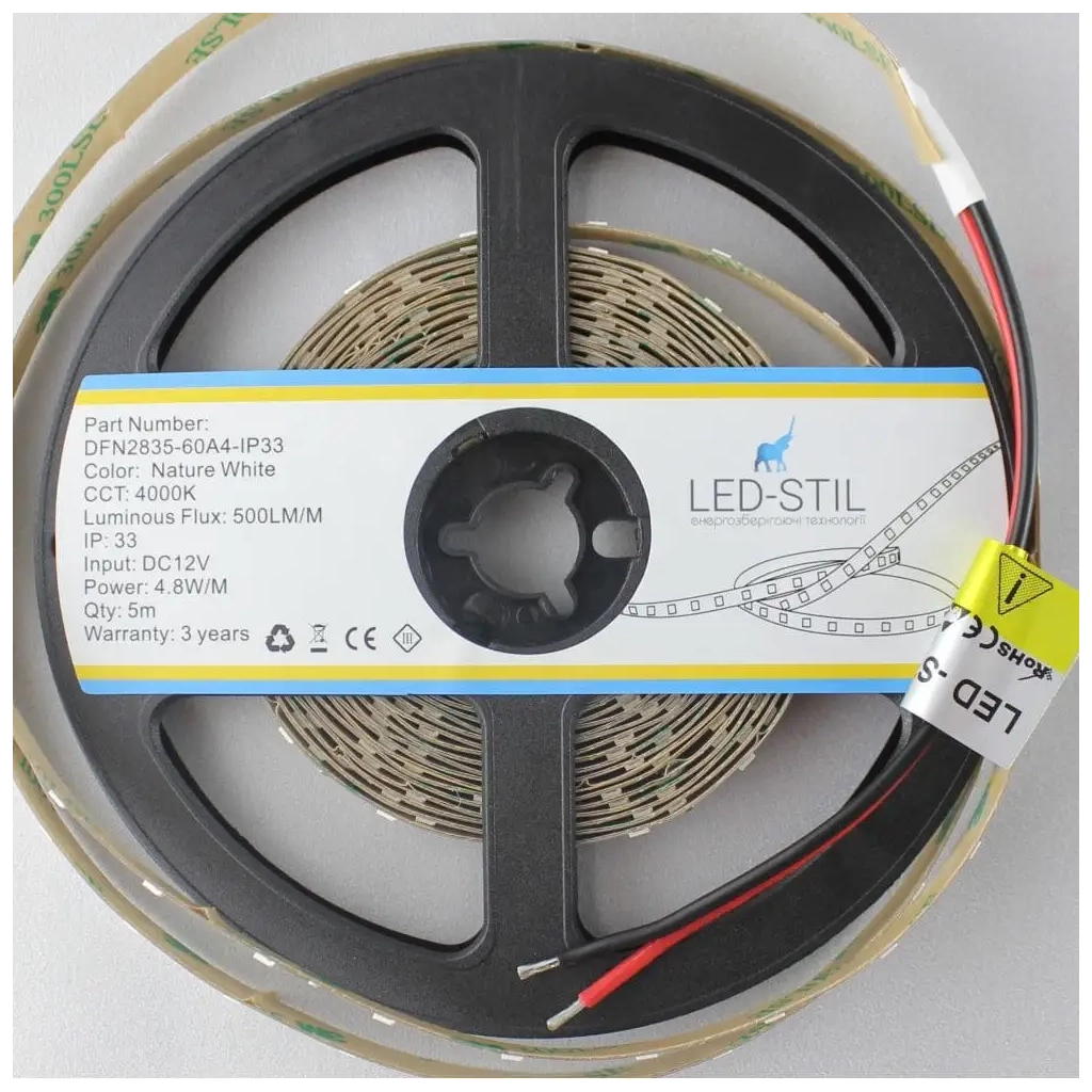 Світлодіодна стрічка LED-STIL 4000K 4,8 Вт/м 2835 60 діодів IP33 12 Вольт 500 lm нейтральне світло (DFN2835-60A4-IP33)