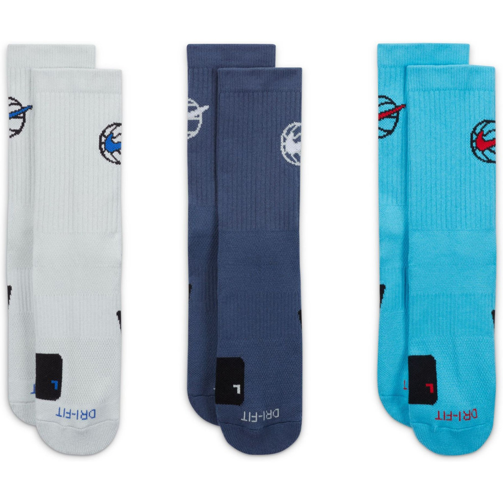 Шкарпетки Nike U Nk Ed Crew Bball 3Pr 144 DA2123-900 42-46 3 пари Світло-голубий/Синій/Бірюзовий (196153803862)