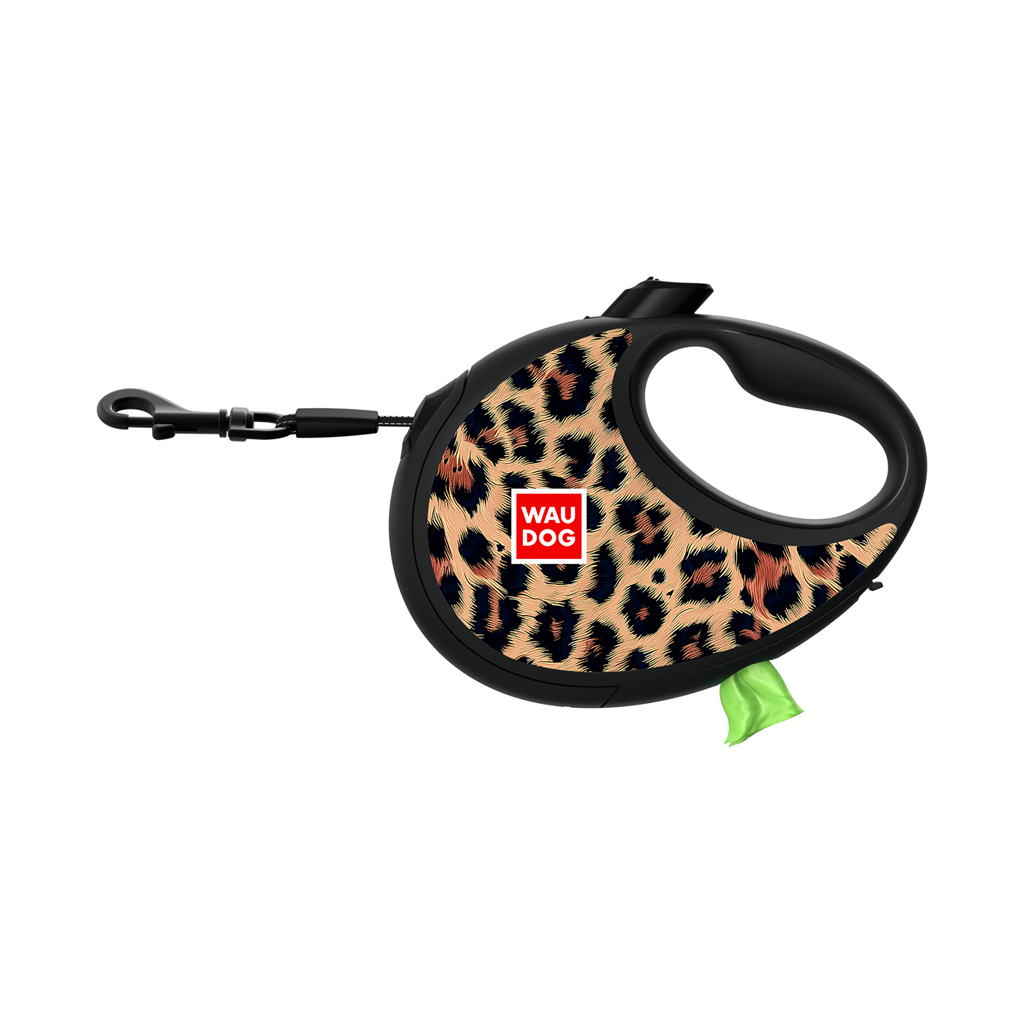 Повідець для собак WAUDOG R-leash з контейнером для пакетів "Леопард", світловідбивна стрічка, S (255-4066)