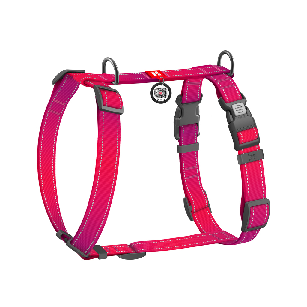 Шлея для собак WAUDOG Nylon Mono анатомічна H-подібна з QR паспортом, пластиковий фастекс, L рожева (54587)